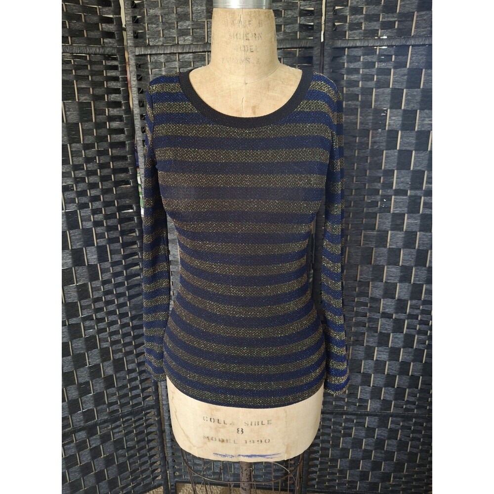 Forever 21 Striped Sparkle Sweater Small Metallic Y2K USA Grunge Mall Goth Vtg